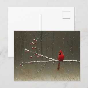 Postal Árbol de Berry de Invierno Cardinal Bird