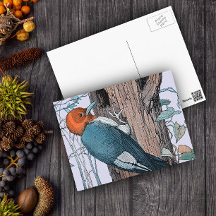 Postal Árbol de carpintería de cabeza roja vintage