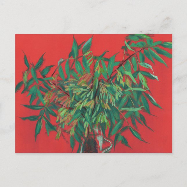 Postal Árbol de ceniza, arte floral, vegetación veraniega (Anverso)