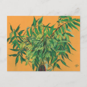 Postal Árbol de ceniza, verde deja pintura de arte floral