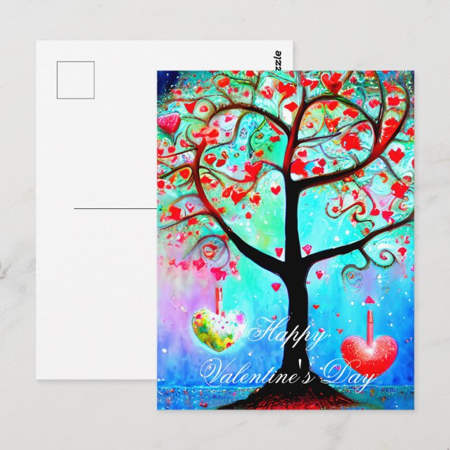 Postal Árbol de corazón abstracto San Valentín (Anverso / Reverso)