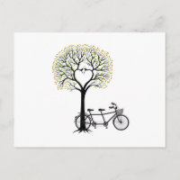 Árbol de corazón con aves y bicicleta tándem