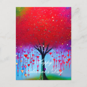 Postal árbol de corazones goteantes San Valentín