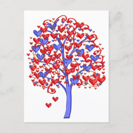 Postal Árbol de corazones rojos Valentine
