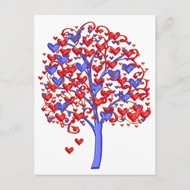 Postal Árbol de corazones rojos Valentine (Anverso)