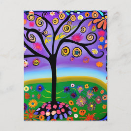 Postal Árbol de estilo de arte folclórico caprichoso | Di