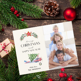 Postal Árbol de fotos de feriado navideño en avión divert