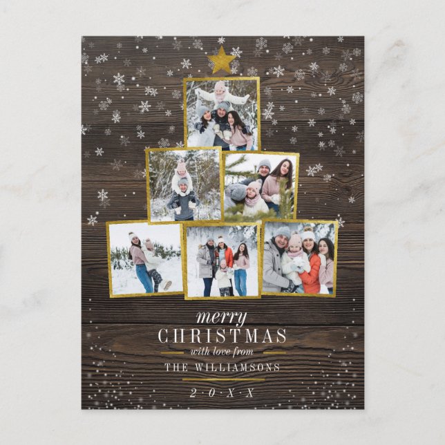 Postal Árbol de fotos doradas del personalizado | Navidad (Anverso)