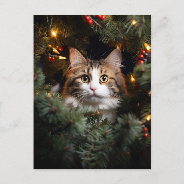 Postal Árbol de gatos y Navidad (Anverso)