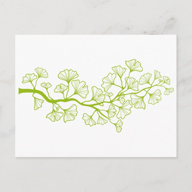 Postal árbol de ginkgo con hojas verdes (Anverso)
