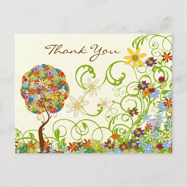 Postal Árbol de hadas de hadas floridas encantado (Anverso)