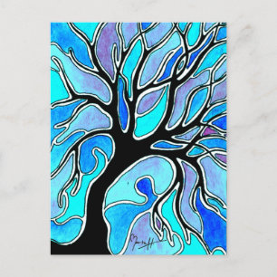 Postal Árbol de invierno en azul