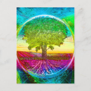 Postal Árbol de la Vida de Colores Arcoíris