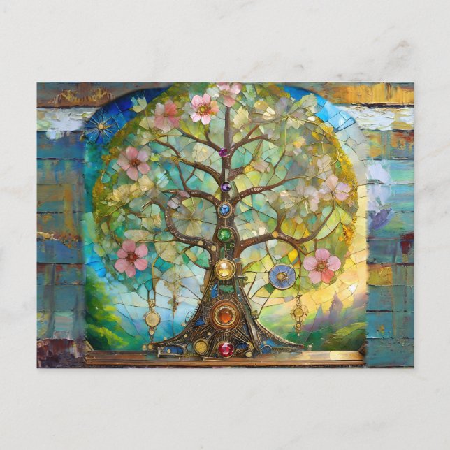 Postal Árbol de la Vida Florido de 7 Chakras (Anverso)