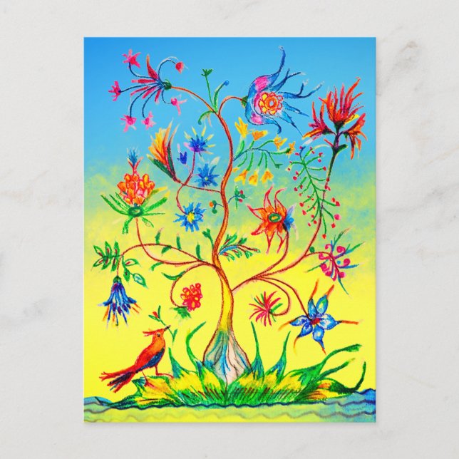 Postal Árbol de la vida y un pájaro (Anverso)