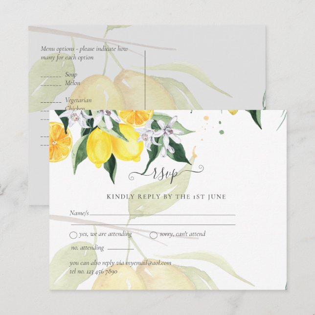 Postal Árbol de limón moderno RSVP Boda (Anverso / Reverso)