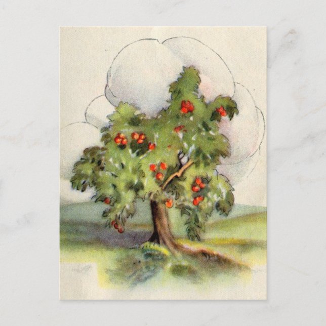 Postal Árbol de manzanas vintage (Anverso)