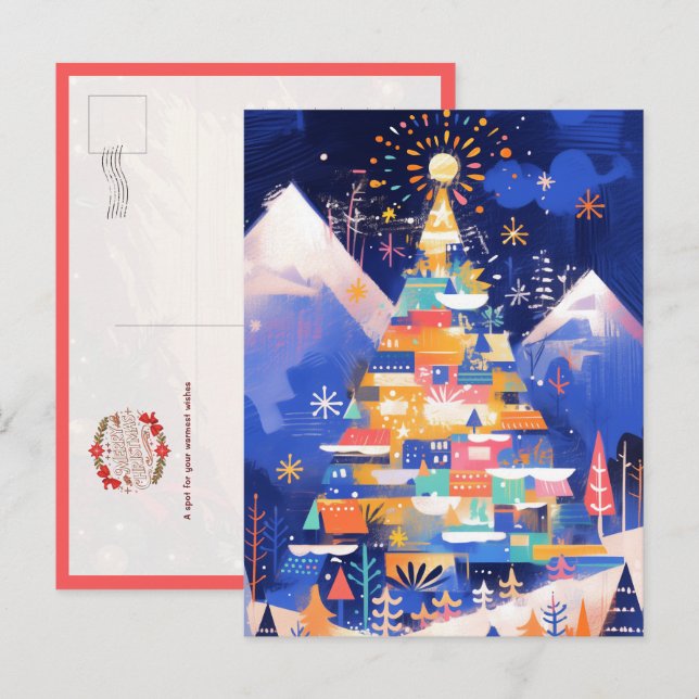 Postal Árbol de Navidad abstracto colorido (Anverso / Reverso)