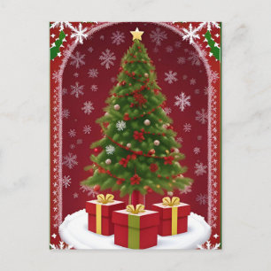 Postal ✨ Árbol de Navidad acogedor y nevado en una noche 