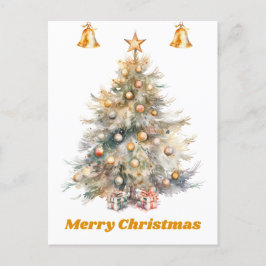 Postal Árbol de navidad acuarela con campanas de jingle,