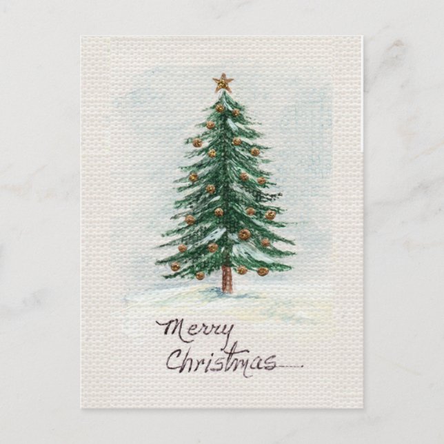Postal Árbol de navidad acuarela de estilo antiguo en nie (Anverso)