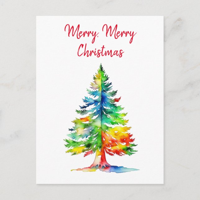 Postal Árbol de Navidad acuarela Feliz Navidad (Anverso)