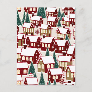 Postal Árbol de Navidad Aldea de Navidad nevando foto Tar