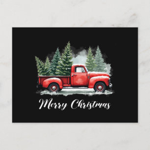 Postal Árbol de navidad alegre camión rojo