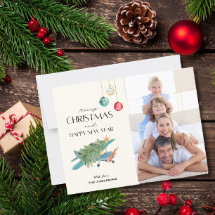 Postal Árbol de Navidad Alegre en Foto Familiar de Avión