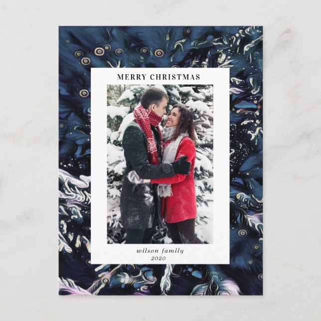 Postal árbol de navidad azul artístico moderno festividad (Anverso)