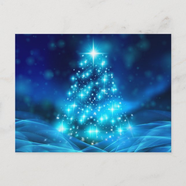 Postal Árbol de Navidad Azul etéreo (Anverso)