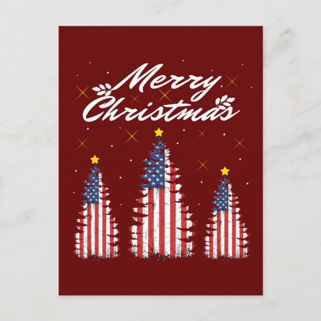Postal Árbol de Navidad Bandera Americana  (Anverso)