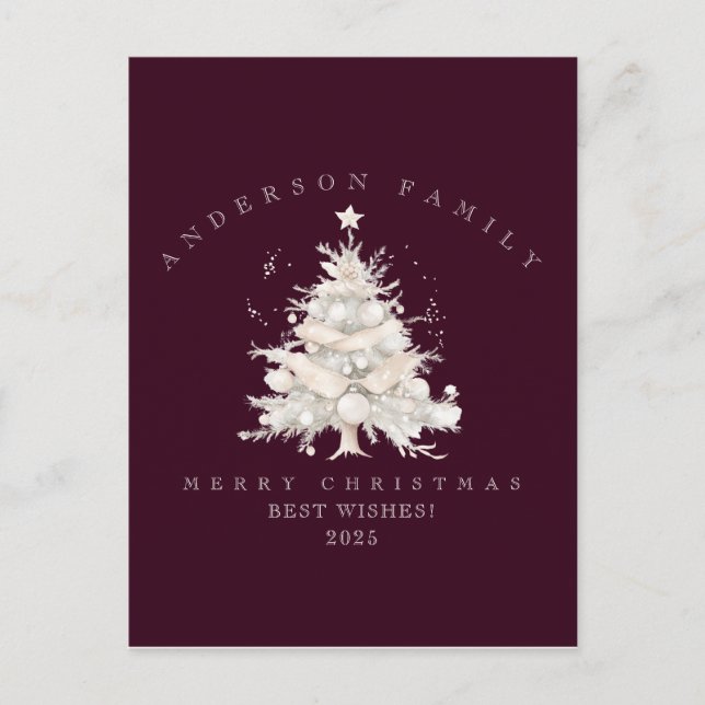 Postal Árbol de Navidad blanco tradicional personalizado  (Anverso)