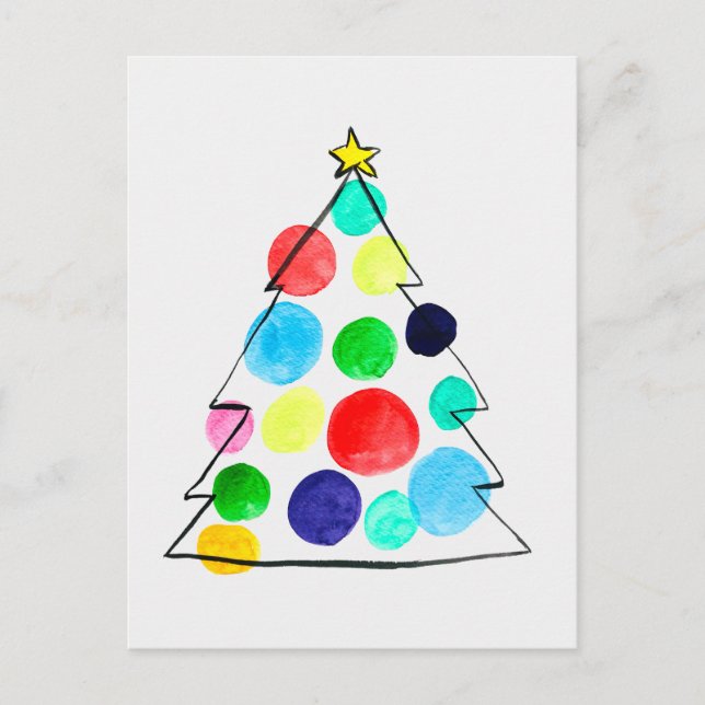 Postal Árbol de Navidad colorido acuarela (Anverso)