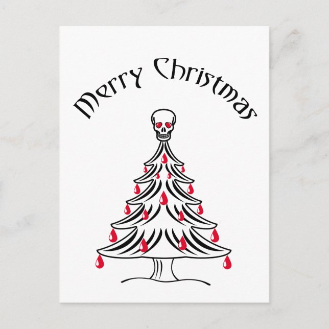 Postal árbol de Navidad con calavera (Anverso)