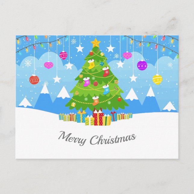 Postal Árbol de Navidad con estrella y presenta vacacione (Anverso)