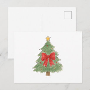 Postal Árbol de Navidad con Lazo Rojo y Adornos Dorados