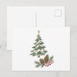 Postal Árbol de Navidad con Piñas y Bayas Rojas Agu