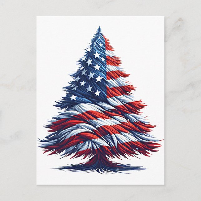 Postal Árbol de navidad de bandera estadounidense arte pa (Anverso)