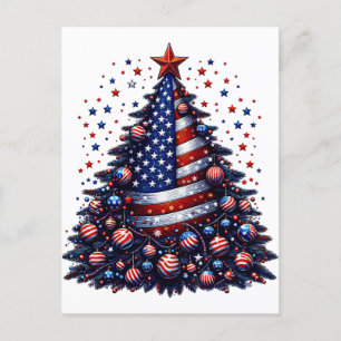 Postal Árbol de navidad de bandera estadounidense arte pa