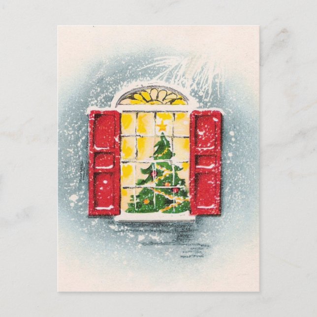 Postal Árbol de Navidad de época en una ventana (Anverso)