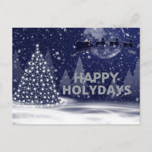 Postal Árbol de Navidad de la Marina Noche Oscura y Nevad