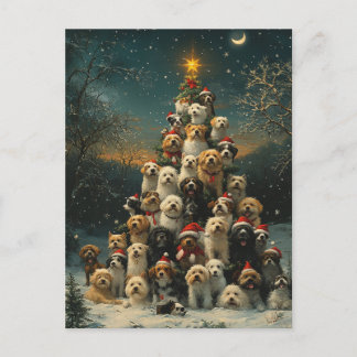 Postal Árbol de Navidad de perros apilados