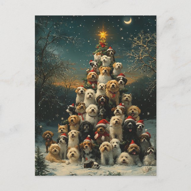 Postal Árbol de Navidad de perros apilados (Anverso)