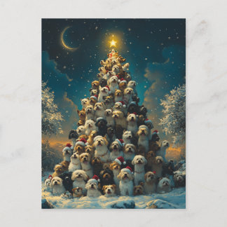 Postal Árbol de Navidad de Perros Apilados