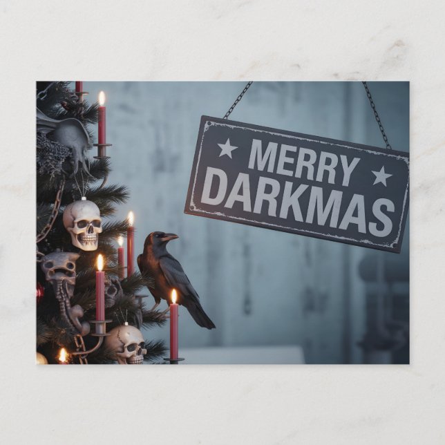 Postal Árbol de Navidad de terror gótico "Merry Darkmas" (Anverso)