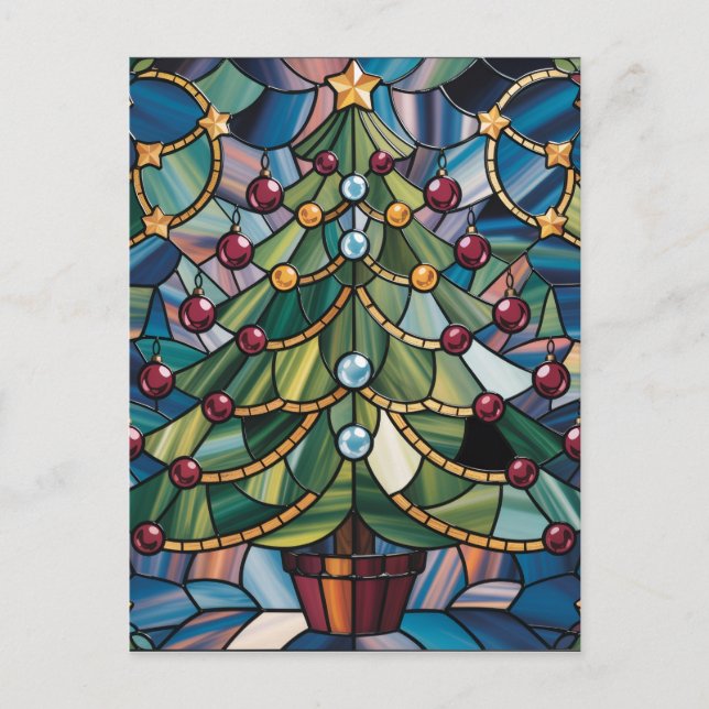 Postal Árbol de Navidad de Vidrio Pintado Estilo Tiffany (Anverso)