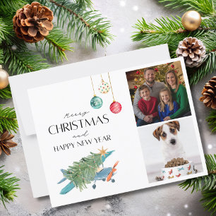 Postal Árbol de Navidad Divertido en Avión 2 Fotos Famili