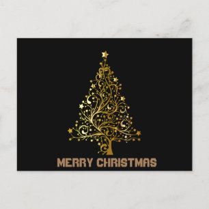 Postal Árbol de Navidad dorado y negro