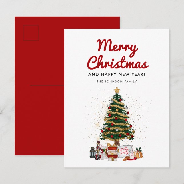 Postal Árbol de Navidad Elegante Fiesta (Anverso / Reverso)